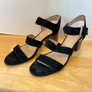 EUC J. Crew black suede heeled sandals